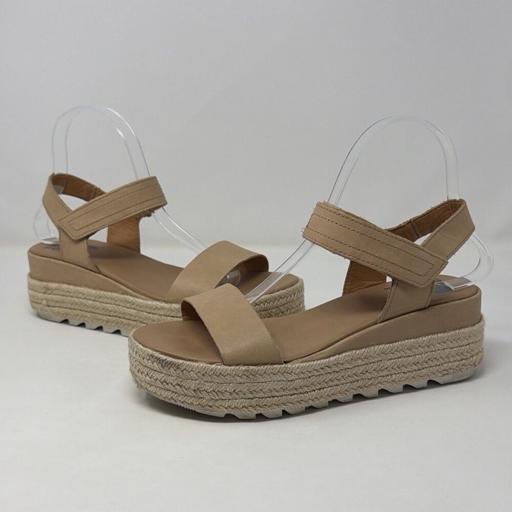 Sorel Womens Size 7 Cameron Flatform Espadrille Tan Leather Platform Sandals
